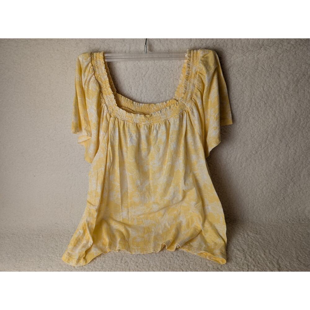 ST JOHN'S BAY PEASANT KNIT SHIRT ladies size OX yellow white floral elastic neck
